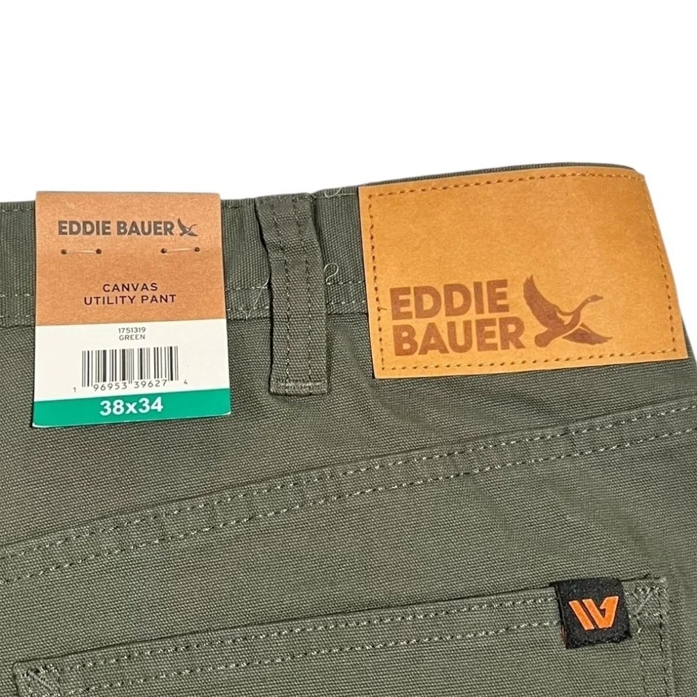 NWT Eddie Bauer Men's 38x34‎ Green Canvas Utility Workwear Pants Trousers